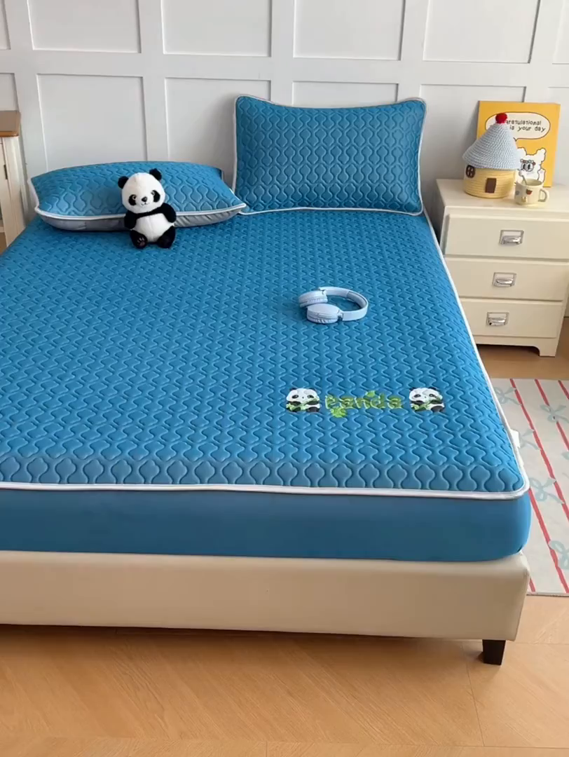 91家纺网 家纺一手货源 找家纺 三盛源 2025新款凉感丝凉席床笠夏季加厚冰丝凉席床套 床笠款-深海蓝