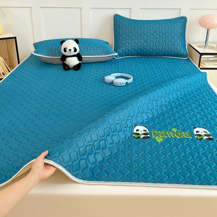 91家纺网 家纺一手货源 找家纺 三盛源 2025新款凉感丝加厚凉席夏季冰丝凉席 床席款-深海蓝