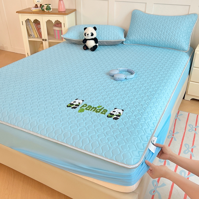 91家纺网 家纺一手货源 找家纺 三盛源 2025新款凉感丝凉席床笠夏季加厚冰丝凉席床套 床笠款-天空蓝