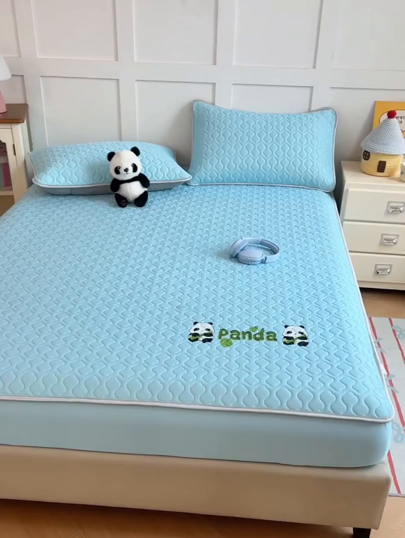 91家纺网 家纺一手货源 找家纺 三盛源 2025新款凉感丝凉席床笠夏季加厚冰丝凉席床套 床笠款-天空蓝