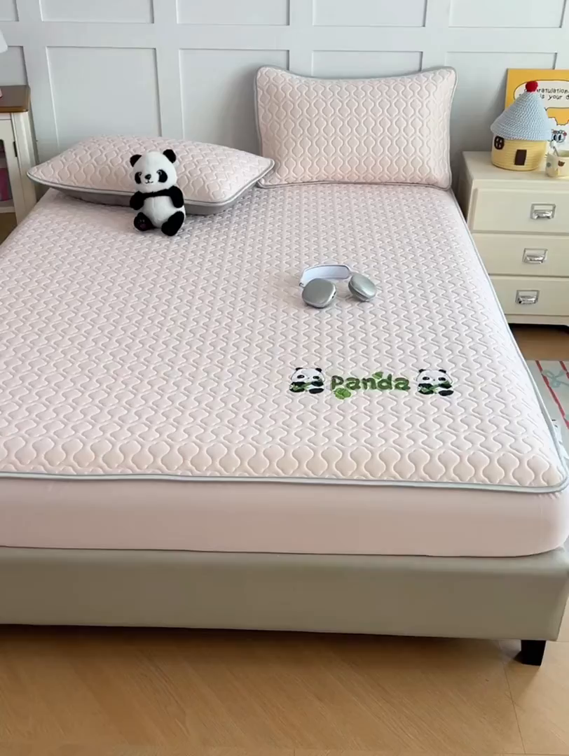 91家纺网 家纺一手货源 找家纺 三盛源 2025新款凉感丝凉席床笠夏季加厚冰丝凉席床套 床笠款-樱花粉