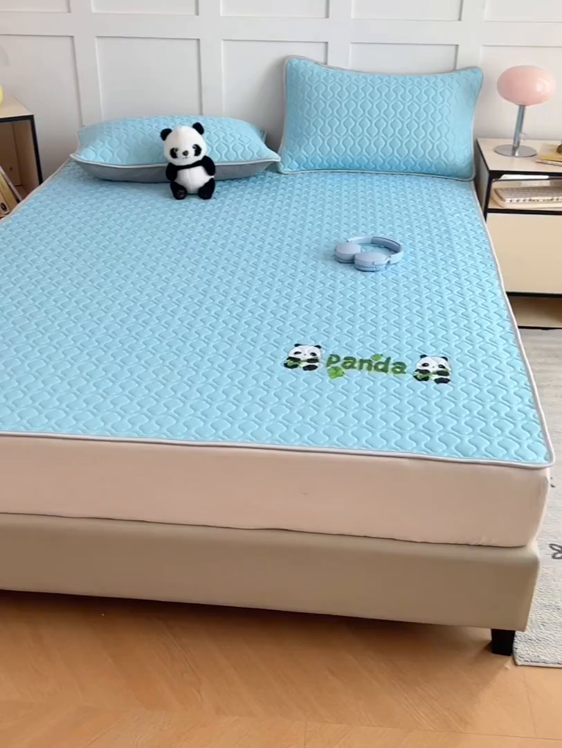 91家纺网 家纺一手货源 找家纺 三盛源 2025新款凉感丝加厚凉席夏季冰丝凉席 床席款-天空蓝