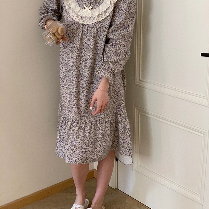 （总）妍景家居生活馆 2025新款82818-1韩系碎花蝴蝶结睡裙