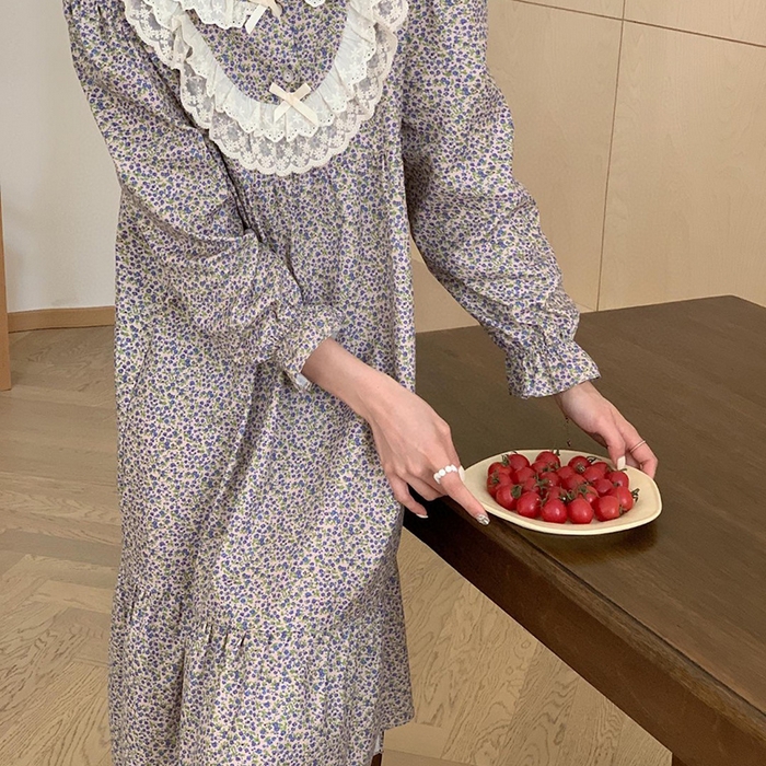 91家纺网 家纺一手货源 找家纺 （总）妍景家居生活馆 2025新款82818-1韩系碎花蝴蝶结睡裙