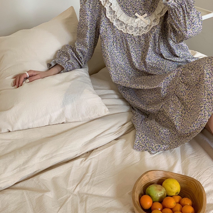 91家纺网 家纺一手货源 找家纺 （总）妍景家居生活馆 2025新款82818-1韩系碎花蝴蝶结睡裙