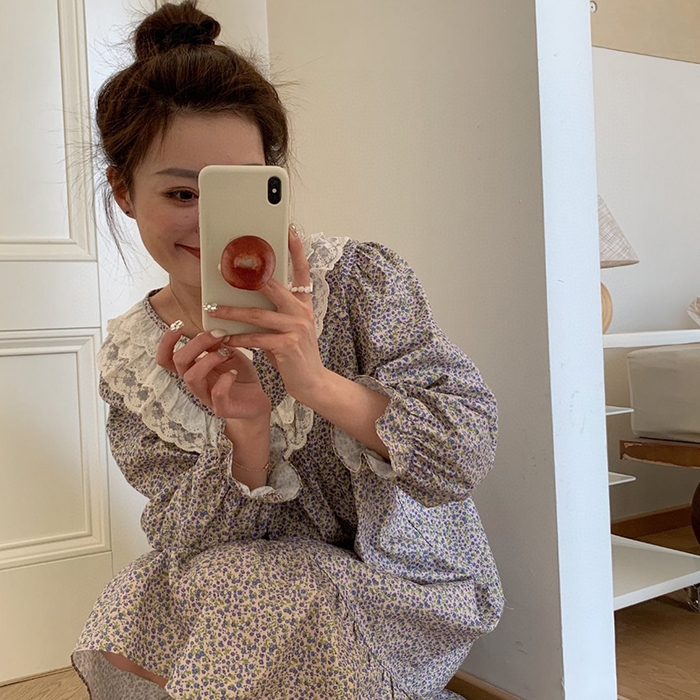 91家纺网 家纺一手货源 找家纺 （总）妍景家居生活馆 2025新款82818-1韩系碎花蝴蝶结睡裙