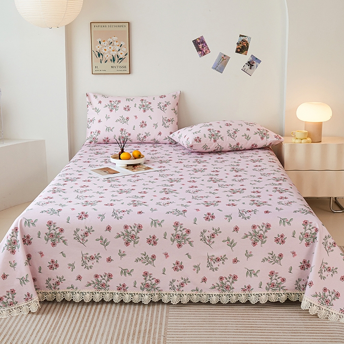 91家纺网 家纺一手货源 找家纺 义博家纺 2025新款纯棉老粗布花边款单床单 霞染层云