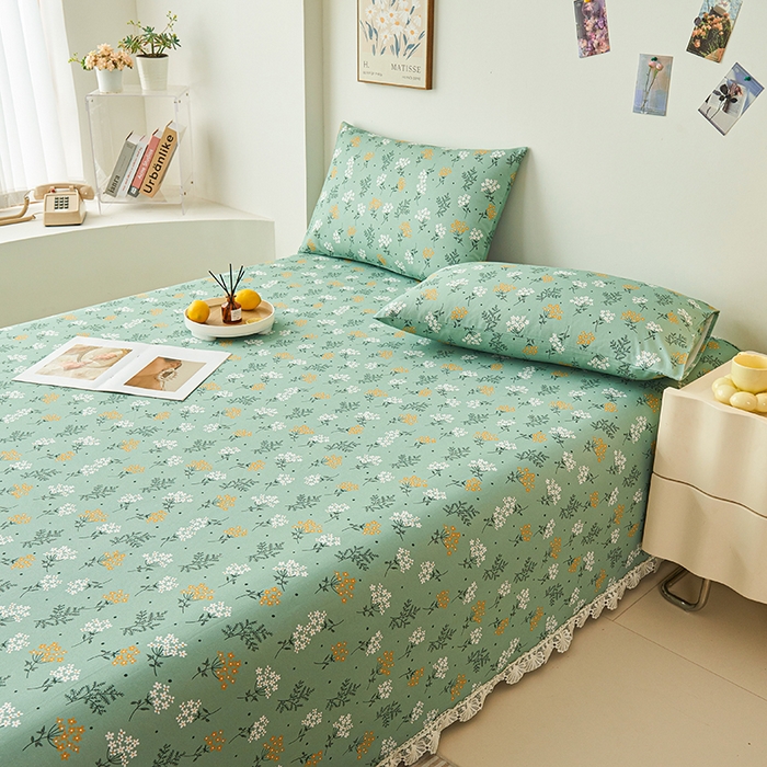 91家纺网 家纺一手货源 找家纺 义博家纺 2025新款纯棉老粗布花边款单床单 向阳花开