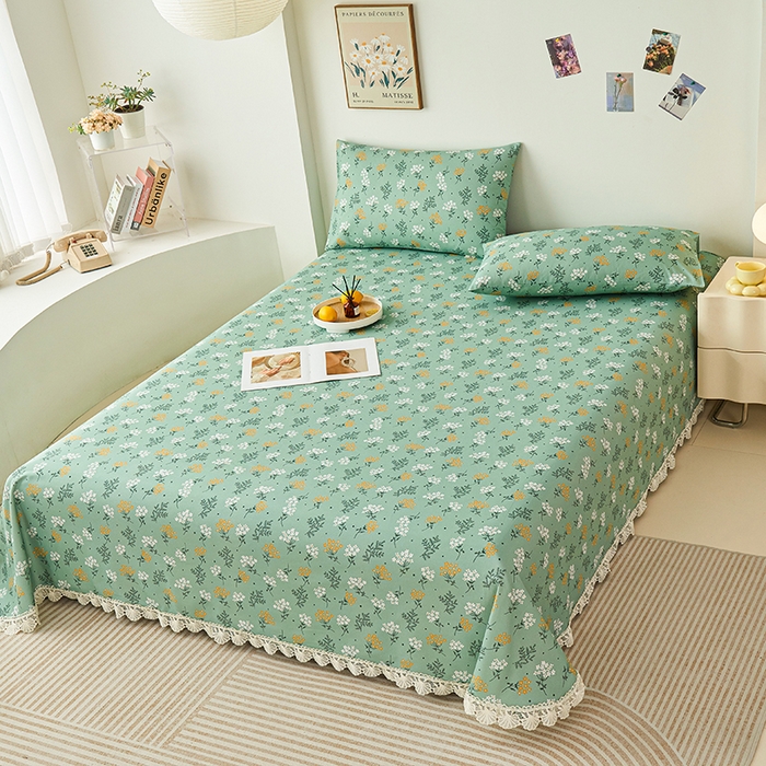 91家纺网 家纺一手货源 找家纺 义博家纺 2025新款纯棉老粗布花边款单床单 向阳花开