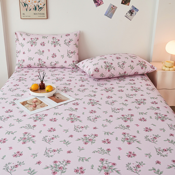 91家纺网 家纺一手货源 找家纺 义博家纺 2025新款纯棉老粗布花边款单床单 霞染层云