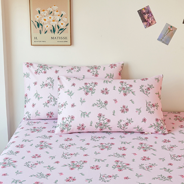 91家纺网 家纺一手货源 找家纺 义博家纺 2025新款纯棉老粗布花边款单床单 霞染层云