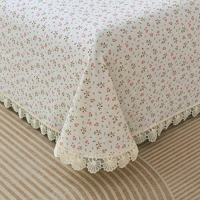 91家纺网 家纺一手货源 找家纺 义博家纺 2025新款纯棉老粗布花边款单床单 锦绣团簇