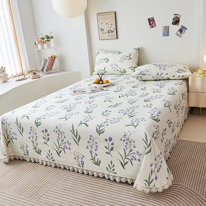 91家纺网 家纺一手货源 找家纺 义博家纺 2025新款纯棉老粗布花边款单床单 暮光予香