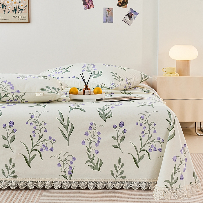 91家纺网 家纺一手货源 找家纺 义博家纺 2025新款纯棉老粗布花边款单床单 暮光予香