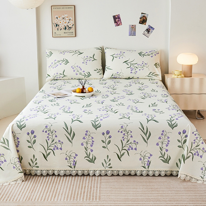 91家纺网 家纺一手货源 找家纺 义博家纺 2025新款纯棉老粗布花边款单床单 暮光予香