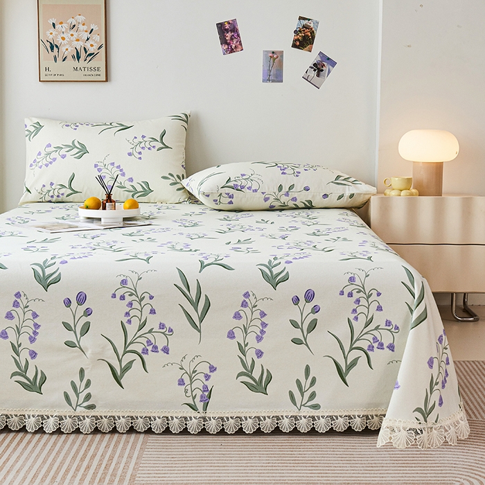 91家纺网 家纺一手货源 找家纺 义博家纺 2025新款纯棉老粗布花边款单床单 暮光予香