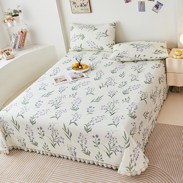 91家纺网 家纺一手货源 找家纺 义博家纺 2025新款纯棉老粗布花边款单床单 暮光予香