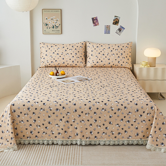 91家纺网 家纺一手货源 找家纺 义博家纺 2025新款纯棉老粗布花边款单床单 月影疏疏