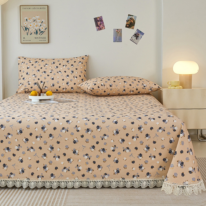 91家纺网 家纺一手货源 找家纺 义博家纺 2025新款纯棉老粗布花边款单床单 月影疏疏