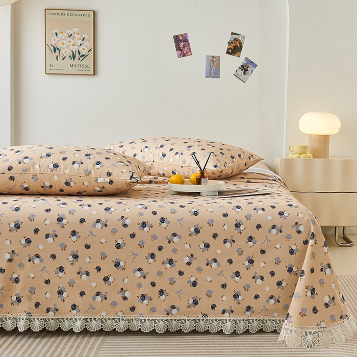 91家纺网 家纺一手货源 找家纺 义博家纺 2025新款纯棉老粗布花边款单床单 月影疏疏