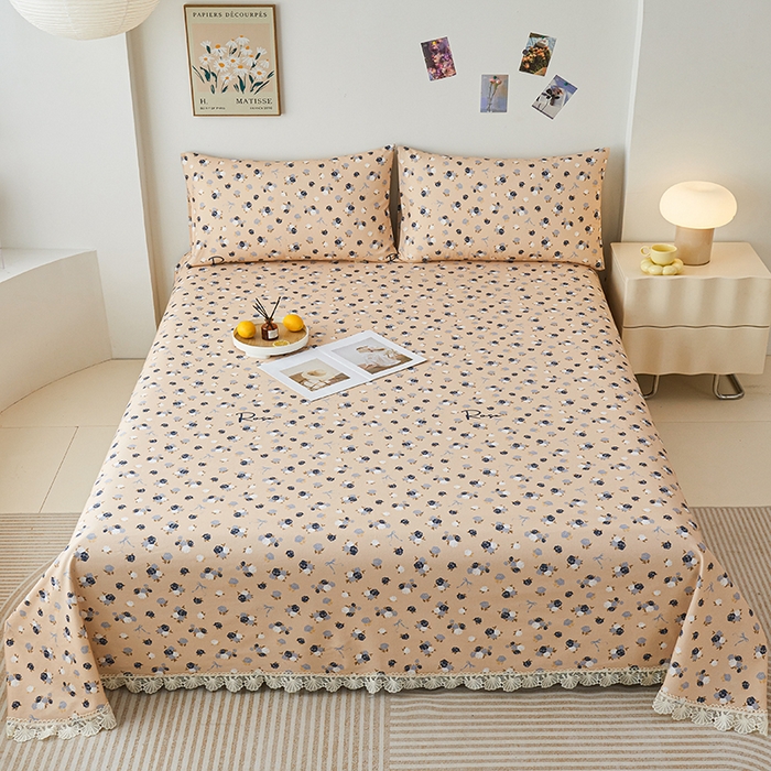 91家纺网 家纺一手货源 找家纺 义博家纺 2025新款纯棉老粗布花边款单床单 月影疏疏