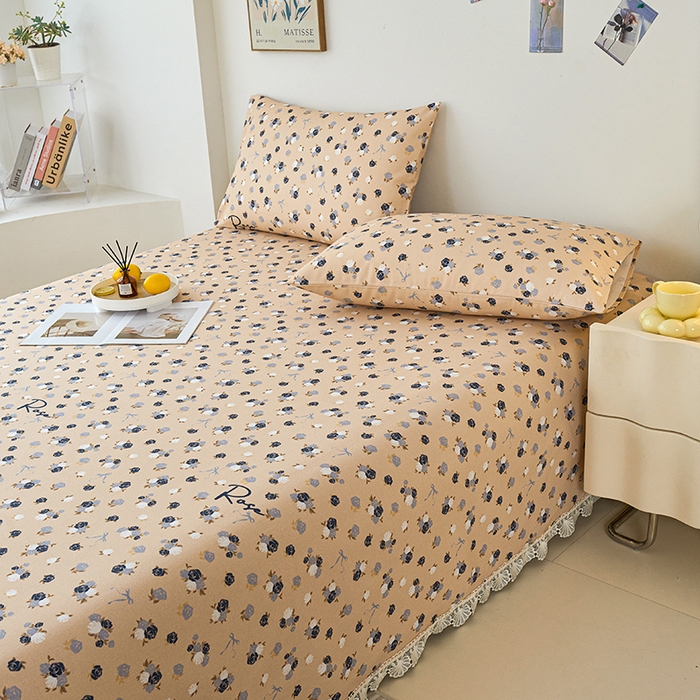 91家纺网 家纺一手货源 找家纺 义博家纺 2025新款纯棉老粗布花边款单床单 月影疏疏