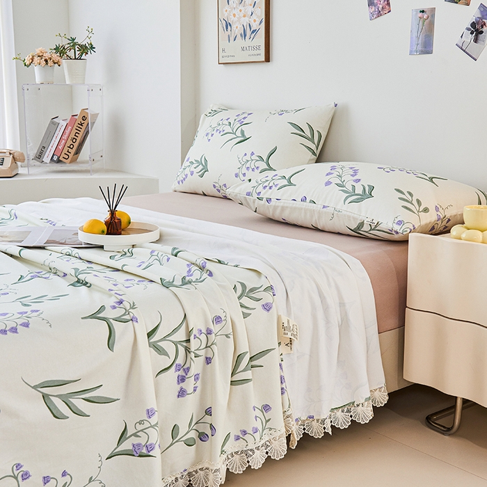 91家纺网 家纺一手货源 找家纺 义博家纺 2025新款纯棉老粗布花边款单床单 暮光予香