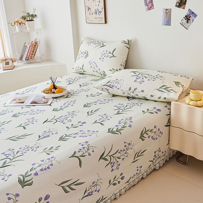 91家纺网 家纺一手货源 找家纺 义博家纺 2025新款纯棉老粗布花边款单床单 暮光予香