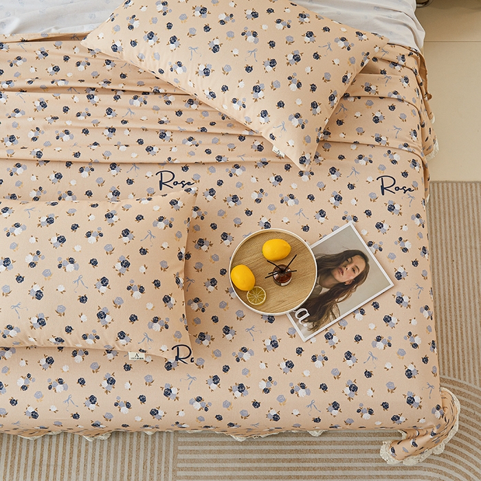 91家纺网 家纺一手货源 找家纺 义博家纺 2025新款纯棉老粗布花边款单床单 月影疏疏