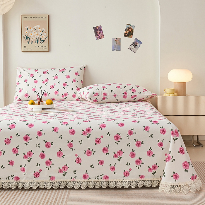 91家纺网 家纺一手货源 找家纺 义博家纺 2025新款纯棉老粗布花边款单床单 月汐幻梦