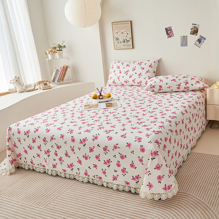 91家纺网 家纺一手货源 找家纺 义博家纺 2025新款纯棉老粗布花边款单床单 月汐幻梦