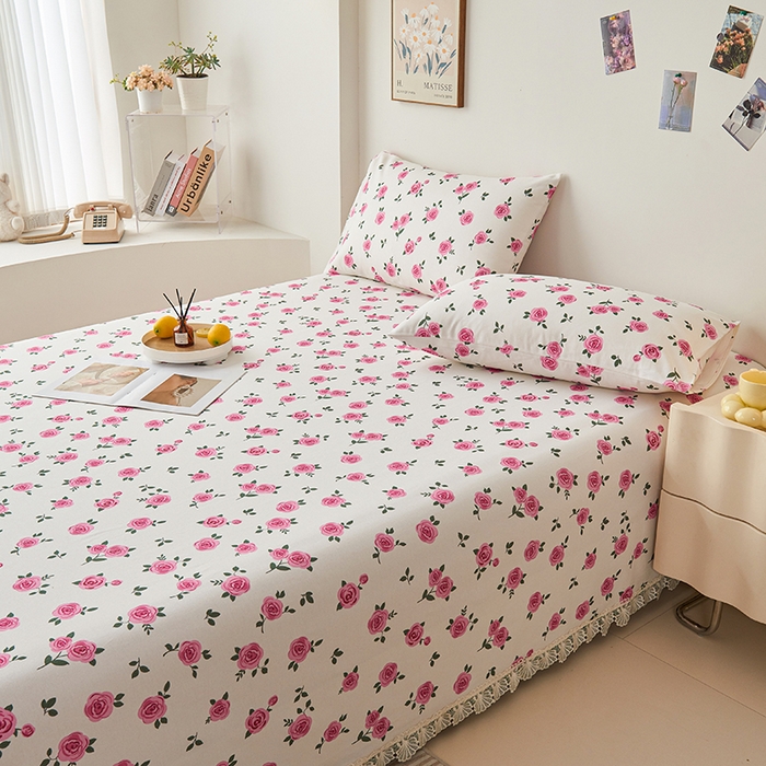 91家纺网 家纺一手货源 找家纺 义博家纺 2025新款纯棉老粗布花边款单床单 月汐幻梦