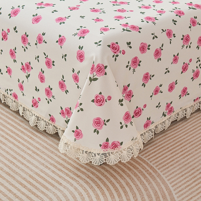 91家纺网 家纺一手货源 找家纺 义博家纺 2025新款纯棉老粗布花边款单床单 月汐幻梦