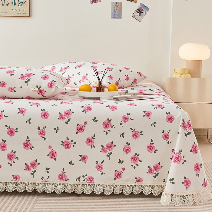 91家纺网 家纺一手货源 找家纺 义博家纺 2025新款纯棉老粗布花边款单床单 月汐幻梦