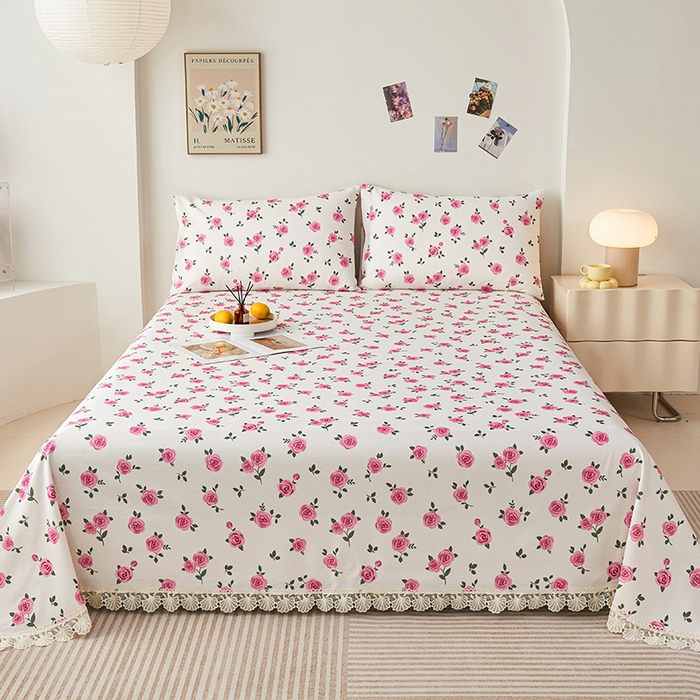 91家纺网 家纺一手货源 找家纺 义博家纺 2025新款纯棉老粗布花边款单床单 月汐幻梦