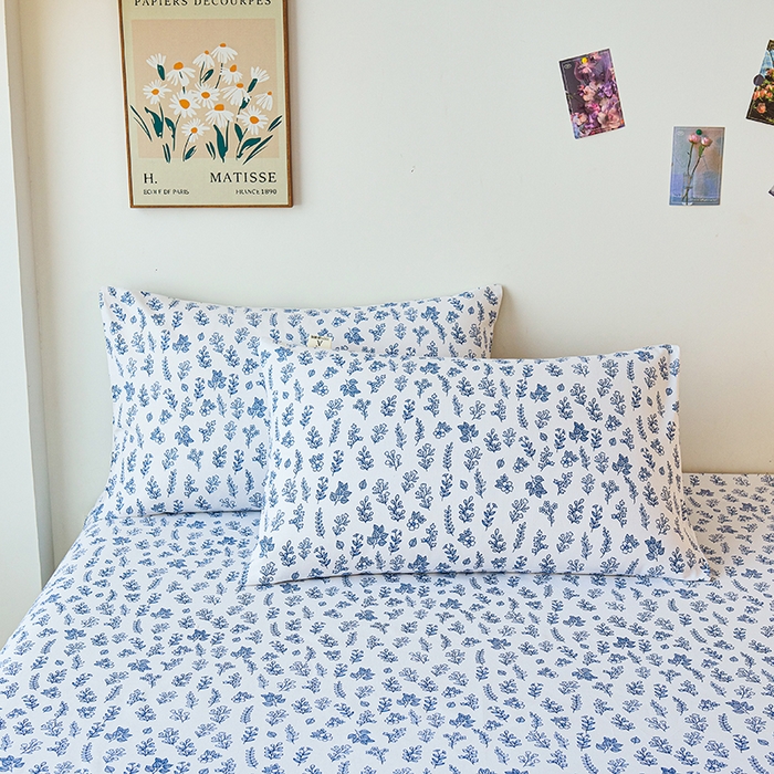 91家纺网 家纺一手货源 找家纺 义博家纺 2025新款纯棉老粗布花边款单床单 恬静花园