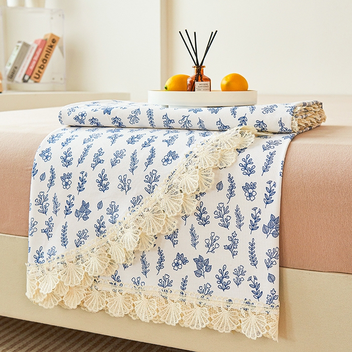 91家纺网 家纺一手货源 找家纺 义博家纺 2025新款纯棉老粗布花边款单床单 恬静花园