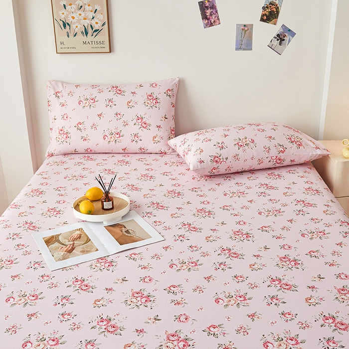 91家纺网 家纺一手货源 找家纺 义博家纺 2025新款纯棉老粗布花边款单床单 迎春花