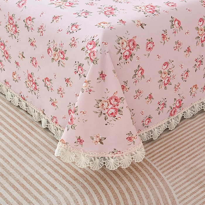 91家纺网 家纺一手货源 找家纺 义博家纺 2025新款纯棉老粗布花边款单床单 迎春花