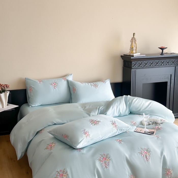 91家纺网 家纺一手货源 找家纺 （总）帝王家纺 2025新款小清新双面水洗天丝刺绣冰丝四件套夏季床单被套-花礼 礼盒包装