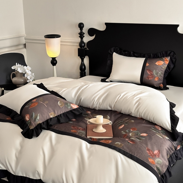 91家纺网 家纺一手货源 找家纺 帝王家纺 2025爆款双面水洗天丝印花冰丝四件套夏季床单被套-香叶 礼盒包装 香叶-棕