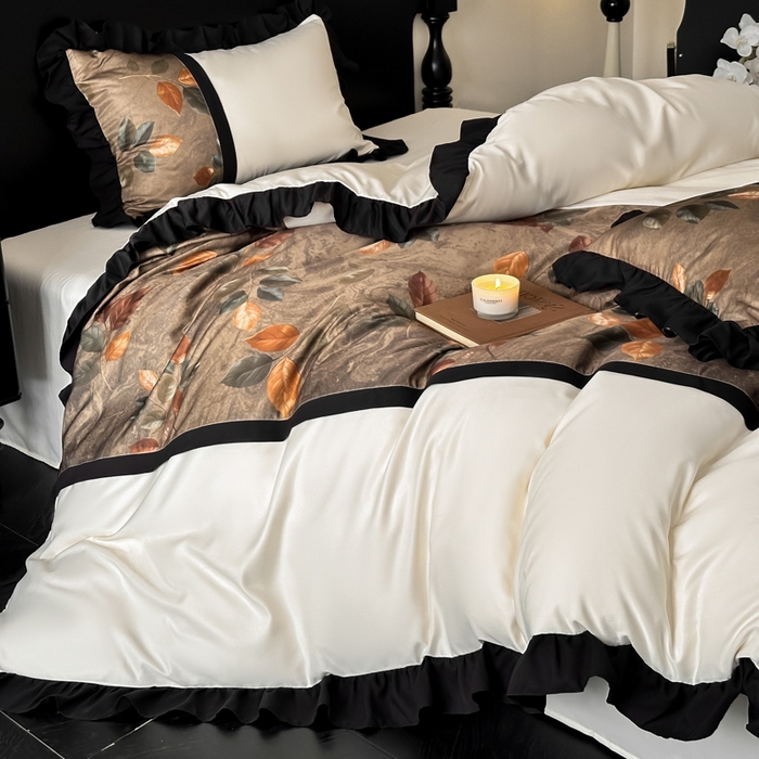 （总）帝王家纺 2025爆款双面水洗天丝印花冰丝四件套夏季床单被套-香叶 礼盒包装