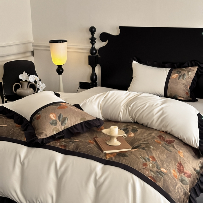 91家纺网 家纺一手货源 找家纺 （总）帝王家纺 2025爆款双面水洗天丝印花冰丝四件套夏季床单被套-香叶 礼盒包装