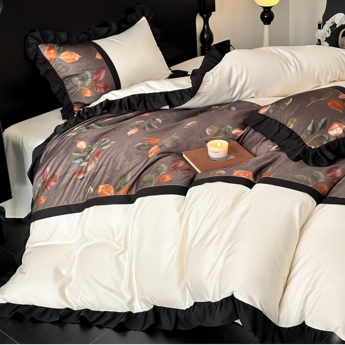 91家纺网 家纺一手货源 找家纺 （总）帝王家纺 2025爆款双面水洗天丝印花冰丝四件套夏季床单被套-香叶 礼盒包装