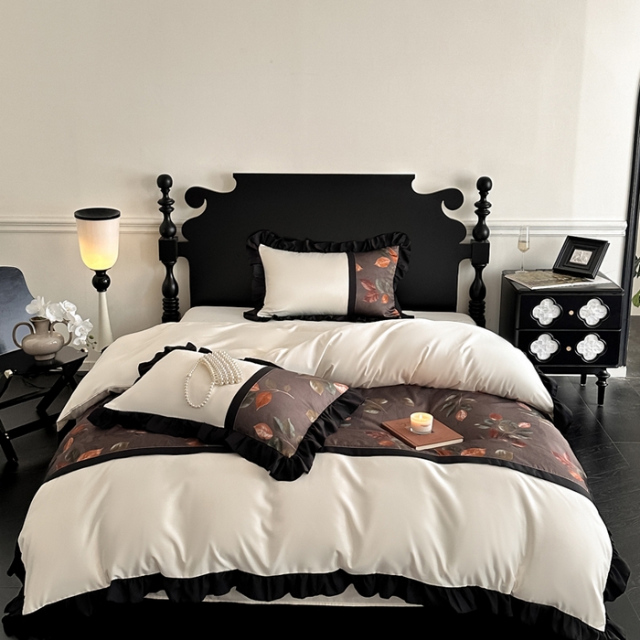 91家纺网 家纺一手货源 找家纺 帝王家纺 2025爆款双面水洗天丝印花冰丝四件套夏季床单被套-香叶 礼盒包装 香叶-棕