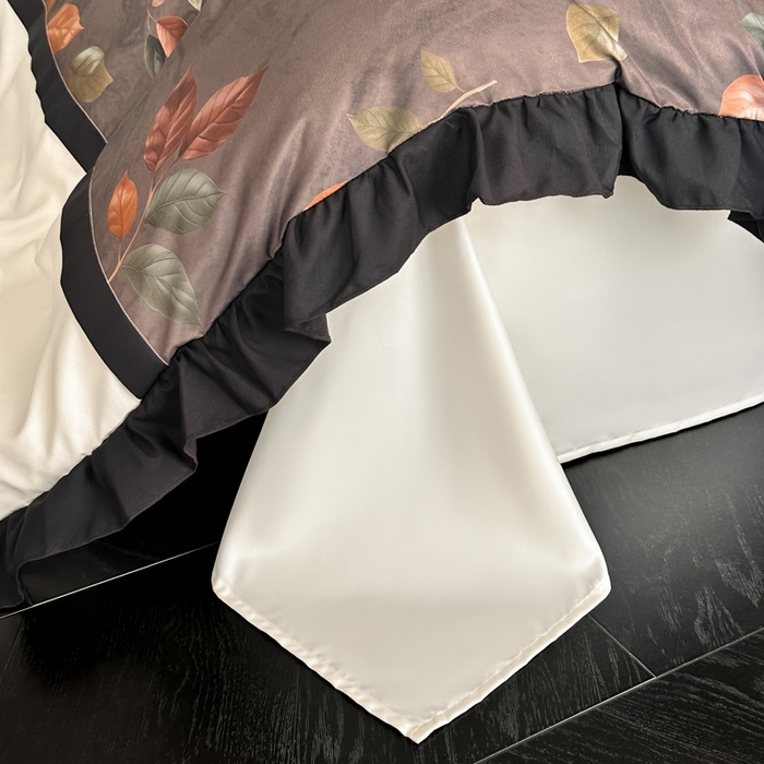 91家纺网 家纺一手货源 找家纺 帝王家纺 2025爆款双面水洗天丝印花冰丝四件套夏季床单被套-香叶 礼盒包装 香叶-棕