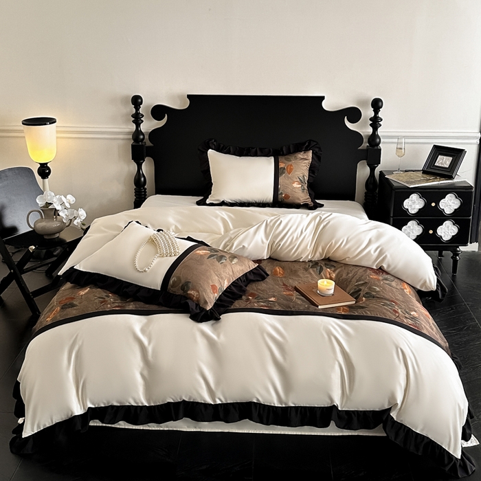 91家纺网 家纺一手货源 找家纺 （总）帝王家纺 2025爆款双面水洗天丝印花冰丝四件套夏季床单被套-香叶 礼盒包装