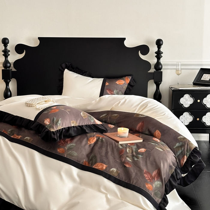 91家纺网 家纺一手货源 找家纺 帝王家纺 2025爆款双面水洗天丝印花冰丝四件套夏季床单被套-香叶 礼盒包装 香叶-棕