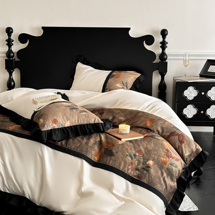 91家纺网 家纺一手货源 找家纺 （总）帝王家纺 2025爆款双面水洗天丝印花冰丝四件套夏季床单被套-香叶 礼盒包装