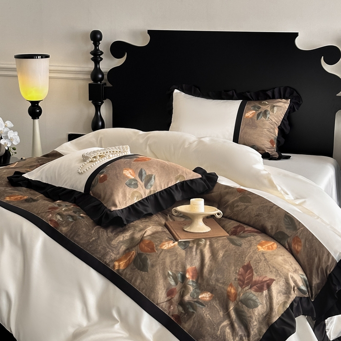 91家纺网 家纺一手货源 找家纺 （总）帝王家纺 2025爆款双面水洗天丝印花冰丝四件套夏季床单被套-香叶 礼盒包装